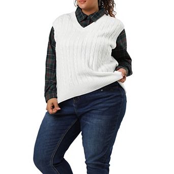 Women's Plus Size Winter Outfits V Neck Solid Knit Sweater Vests