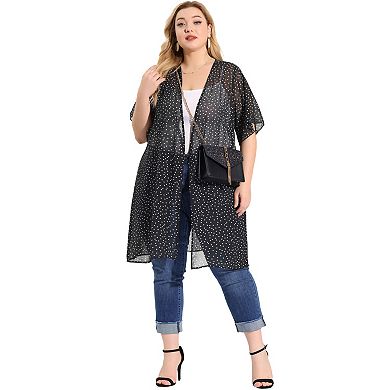 Women's Plus Size Polka Dots Bell Sleeve Chiffon Summer Cardigan