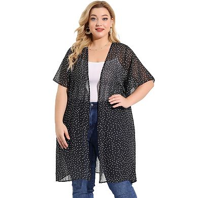 Women's Plus Size Polka Dots Bell Sleeve Chiffon Summer Cardigan