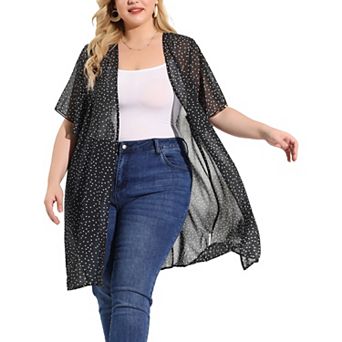 Women's Plus Size Polka Dots Bell Sleeve Chiffon Summer Cardigan