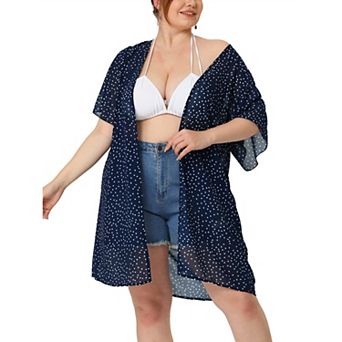 Women's Plus Size Polka Dots Bell Sleeve Chiffon Summer Cardigan