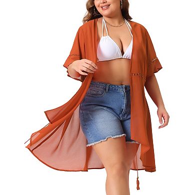 Women's Plus Size Vacation Relaxed Fit Short Sleeve Summer Sheer Sweater Cardigans