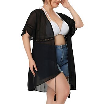 Women's Plus Size Vacation Relaxed Fit Short Sleeve Summer Sheer Sweater Cardigans