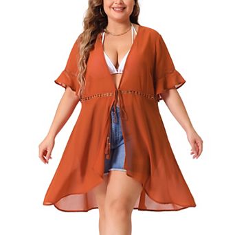 Women's Plus Size Vacation Relaxed Fit Short Sleeve Summer Sheer Sweater Cardigans