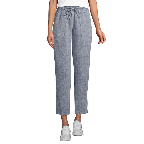 Petite Lands' End High Rise PullOn Tie Waist Linen Crop Pants