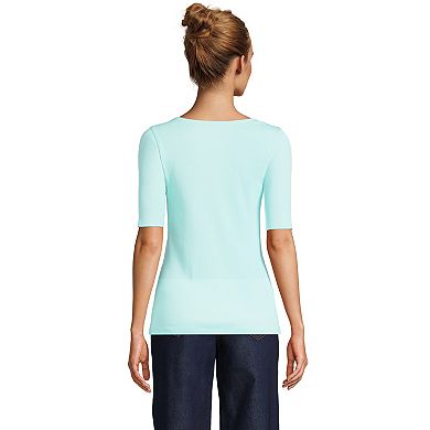 Petite Lands' End Elbow Sleeve Square Neck Tee