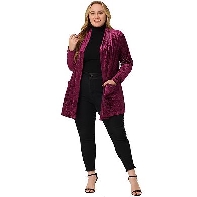 Plus Size Velvet Cardigans for Women Open Front Cardigan with Pockets