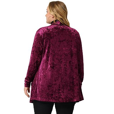Plus Size Velvet Cardigans for Women Open Front Cardigan with Pockets