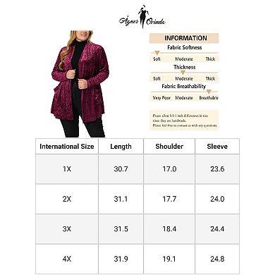 Plus Size Velvet Cardigans for Women Open Front Cardigan with Pockets