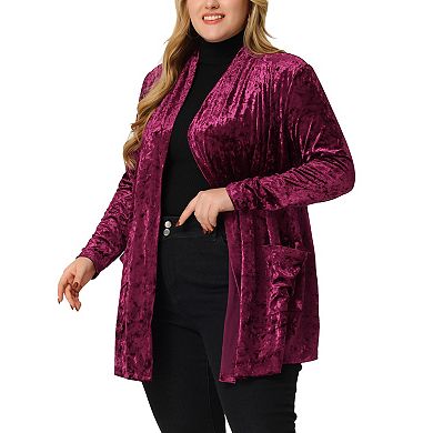Plus Size Velvet Cardigans for Women Open Front Cardigan with Pockets