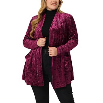 Plus Size Velvet Cardigans for Women Open Front Cardigan with Pockets