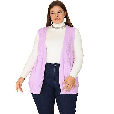 Women's Plus Size Open Front Sleeveless Chunky Knit Cardigan