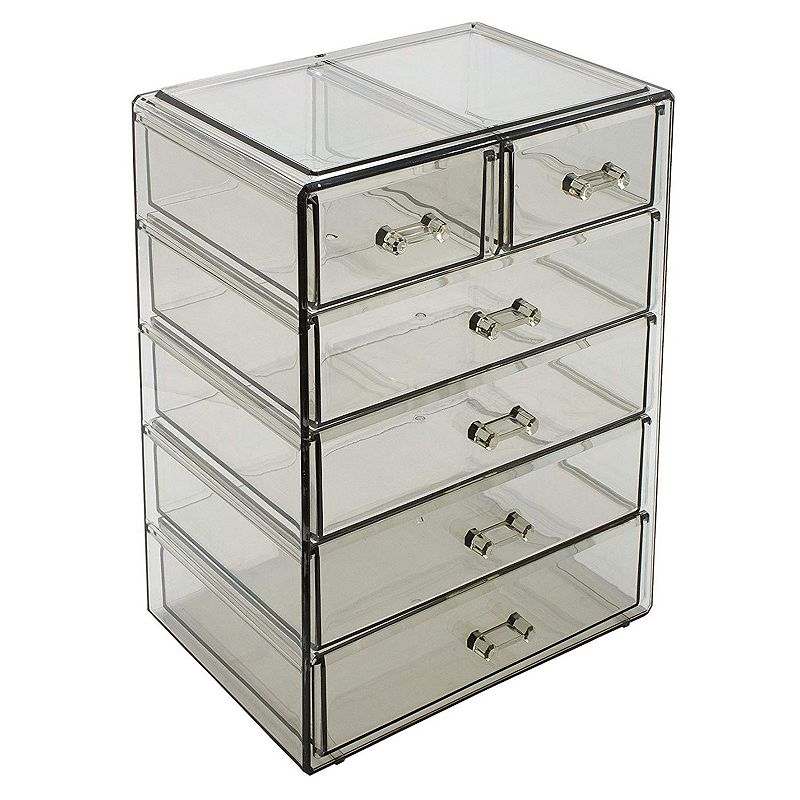 4-Drawer Clear Cosmetic Organizer with Gold Trim