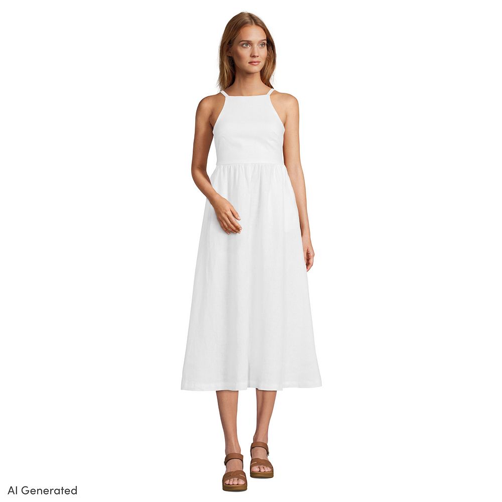 Women's Lands' End Linen Sleeveless Halter Midi Dress