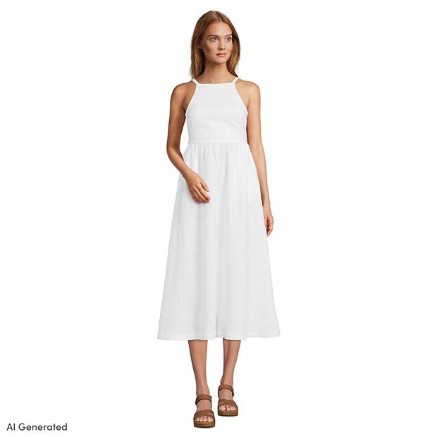 Women's Lands' End Linen Sleeveless Halter Midi Dress