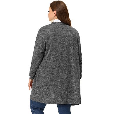 Women's Plus Size Long Sleeve Open Front Knit Sweater Outerwear Cardigan