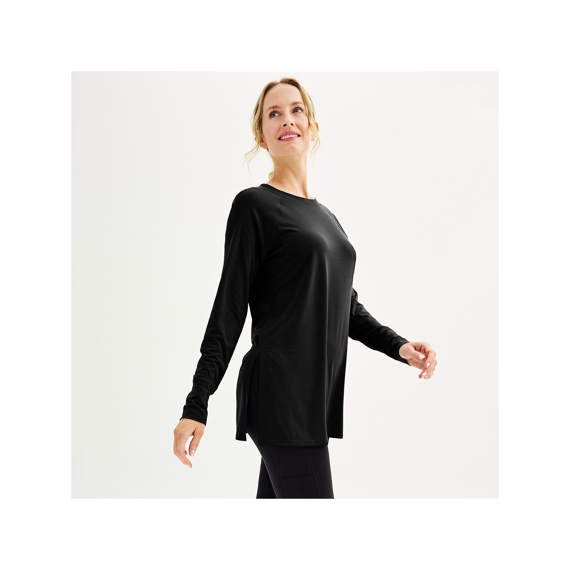 Womens Tek Gear® Long Sleeve Tunic Tee, Size: XS, Mineral Black