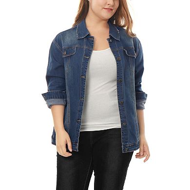 Women's Plus Size Fashion Button Down Denim Jacket with Pockets