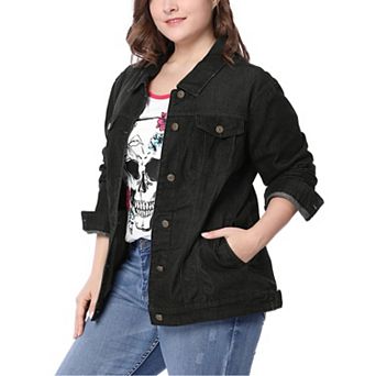 Women's Plus Size Fashion Button Down Denim Jacket with Pockets