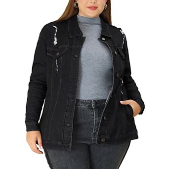 Women's Plus Size Fashion Button Down Denim Jacket with Pockets