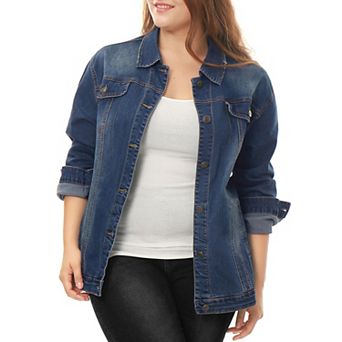 Women's Plus Size Fashion Button Down Denim Jacket with Pockets