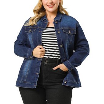 Women's Plus Size Fashion Button Down Denim Jacket With Pockets