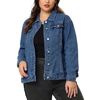 Women's Plus Size Fashion Button Down Denim Jacket with Pockets