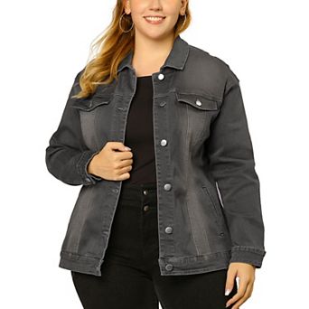 Women's Plus Size Fashion Button Down Denim Jacket with Pockets