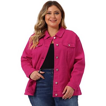 Women's Plus Size Fashion Button Down Denim Jacket with Pockets