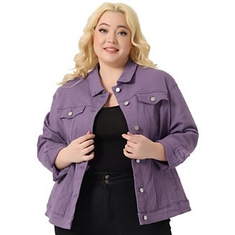 Women's Plus Size Fashion Button Down Denim Jacket With Pockets