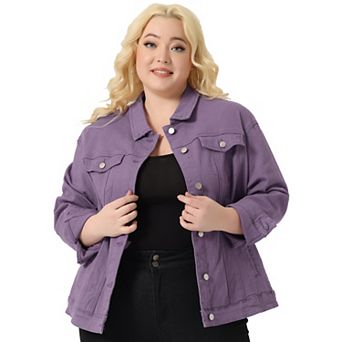 Women's Plus Size Fashion Button Down Denim Jacket with Pockets
