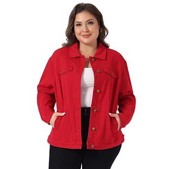 Women's Plus Size Fashion Button Down Denim Jacket with Pockets