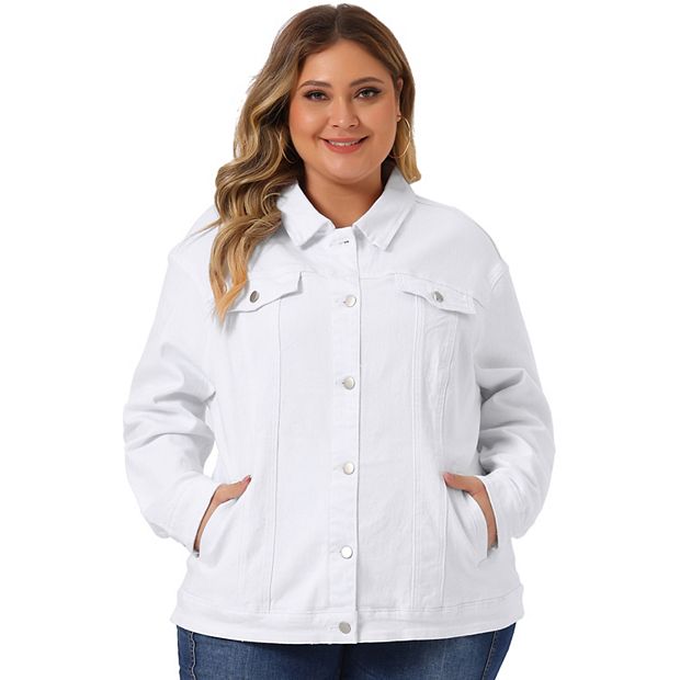 Women s Plus Size Fashion Button Down Denim Jacket with Pockets