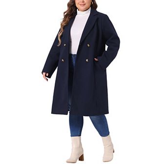 Women's Plus Size Peacoat Winter Outerwear Double Breasted Fashion Coat