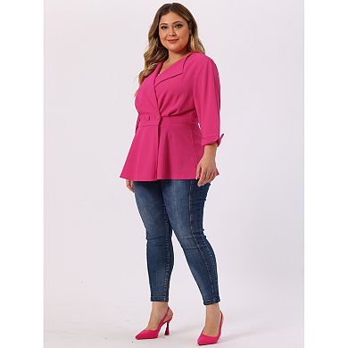 Women's Plus Size Formal Curve 3/4 Sleeve Peplum Bomber Work Blazer