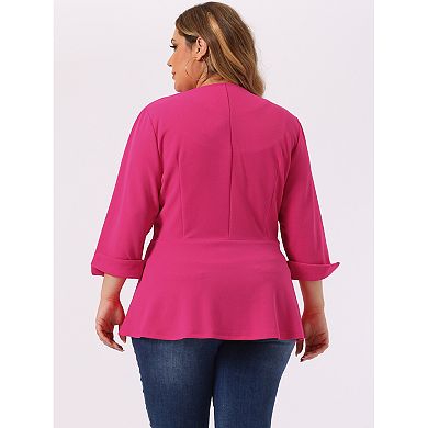 Women's Plus Size Formal Curve 3/4 Sleeve Peplum Bomber Work Blazer