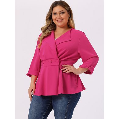 Women's Plus Size Formal Curve 3/4 Sleeve Peplum Bomber Work Blazer