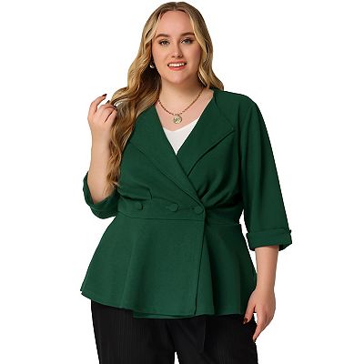 Women s Plus Size Formal Curve 3 4 Sleeve Peplum Bomber Work Blazer