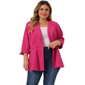 Women's Plus Size Formal Curve 3/4 Sleeve Peplum Bomber Work Blazer