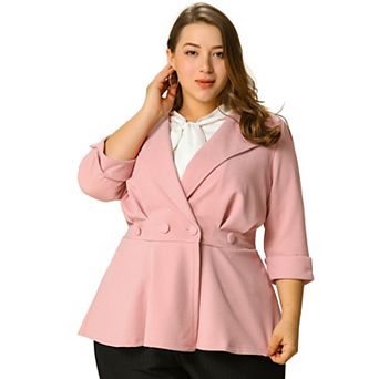 Women's Plus Size Formal Curve 3/4 Sleeve Peplum Bomber Work Blazer