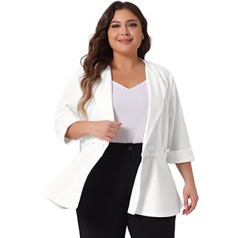 Women's Plus Size Formal Curve 3/4 Sleeve Peplum Bomber Work Blazer