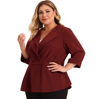 Women's Plus Size Formal Curve 3/4 Sleeve Peplum Bomber Work Blazer