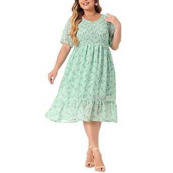 Women's Plus Size Smocked Dresses Elegant Floral Midi Flare Dress