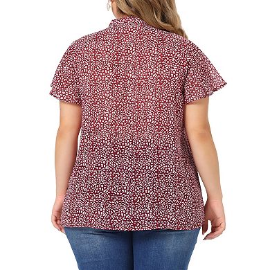 Women's Plus Size Blouse Ruffle Sleeve Lace Trim Tie Neck Peasant Top