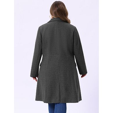 Women's Plus Size Outerwear Overcoat Double Breasted Long PeaCoat