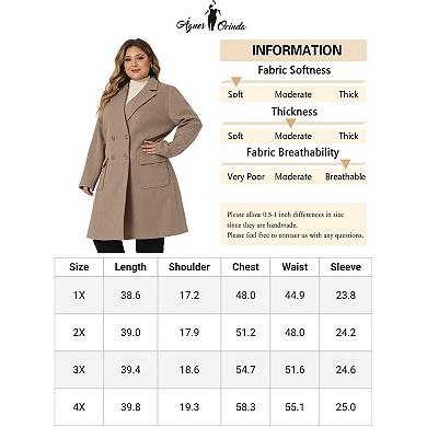 Women's Plus Size Outerwear Overcoat Double Breasted Long PeaCoat