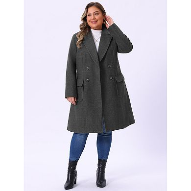 Women's Plus Size Outerwear Overcoat Double Breasted Long PeaCoat