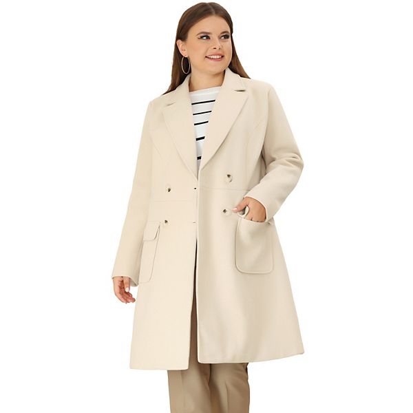 Women's Plus Size Outerwear Overcoat Double Breasted Long PeaCoat