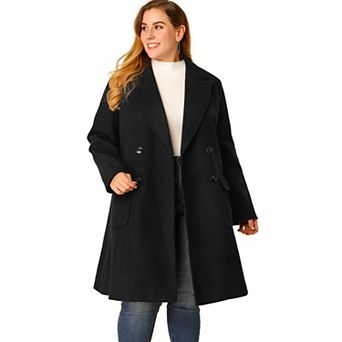 Women's Plus Size Outerwear Overcoat Double Breasted Long PeaCoat