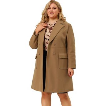 Women's Plus Size Outerwear Overcoat Double Breasted Long PeaCoat